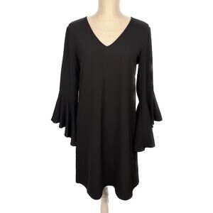 Everly women's dress black shift knee length long bell sleeves cocktail M